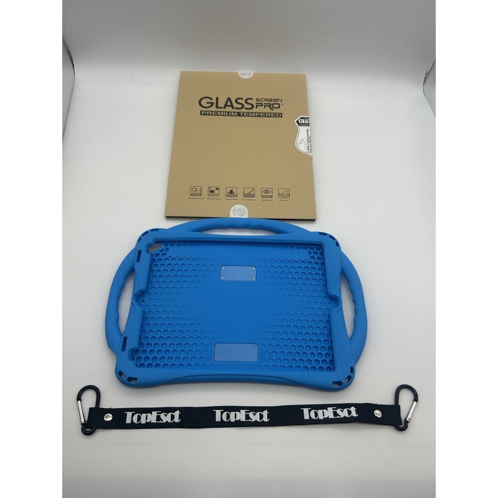 TopEsct Kids iPad 10.2” Shockproof Case Blue w/ Strap & Glass - NO KICKSTAND